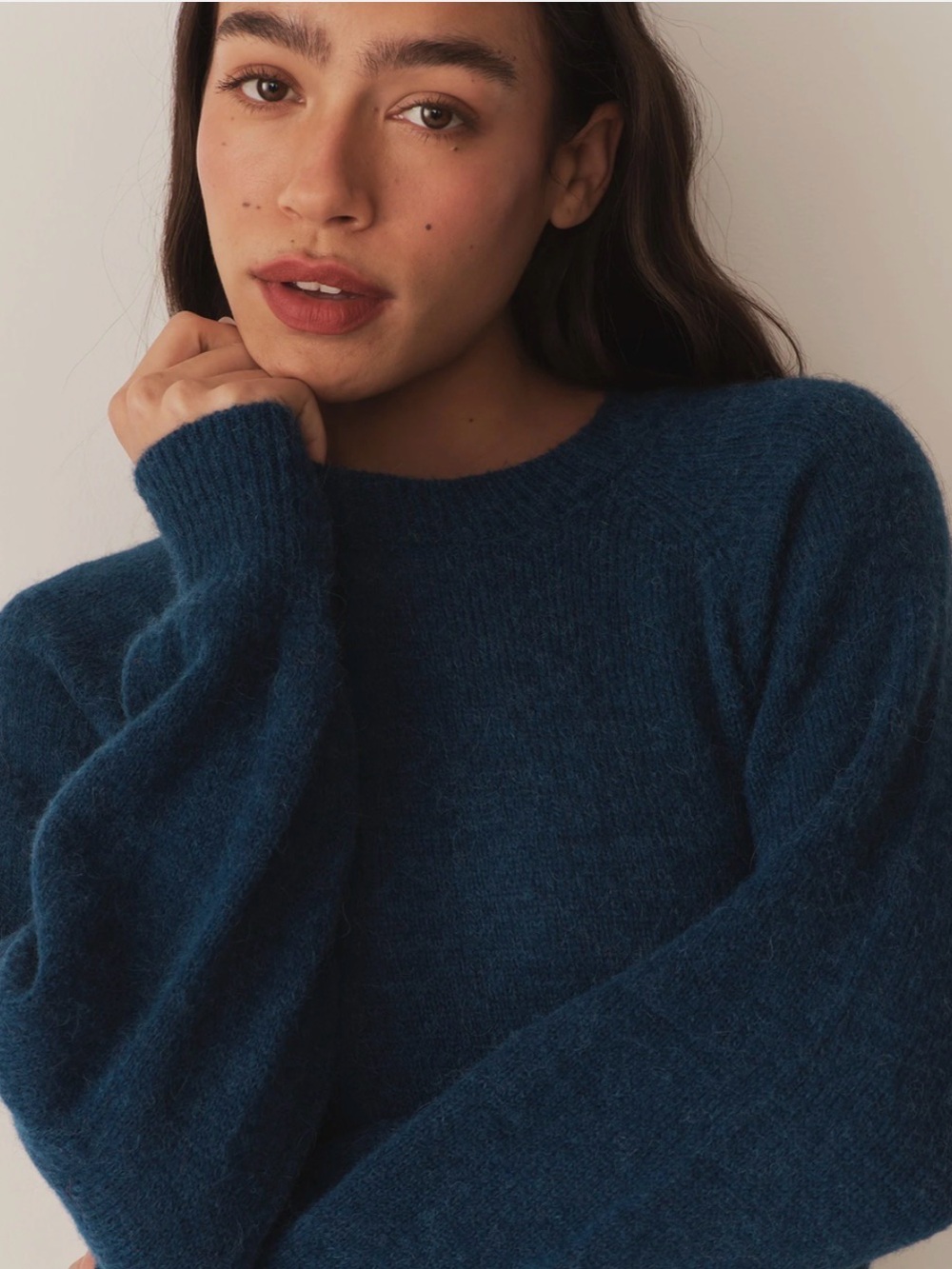 Doen Marsena knit alpaca wool sweater in deep sapphire blue